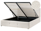 Ottoman Bed Off-White Boucle EU King Size 5ft3 Lift-Up Storage Headboard Slatted Base Modern Design Beliani