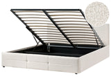 Ottoman Bed Off-White Boucle EU Super King Size 6ft Lift-Up Storage Headboard Slatted Base Modern Design Beliani