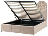 Ottoman Bed Beige Boucle EU Double Size 4ft6 Lift-Up Storage Headboard Slatted Base Modern Design Beliani