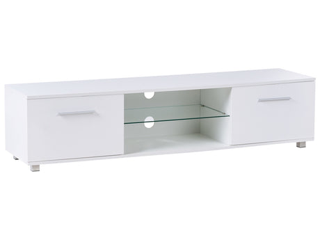 TV Stand White MDF Metal Legs Modern Cabinet with LED Cable Management Living Room Beliani