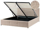 Ottoman Bed Beige Boucle EU King Size 5ft3 Lift-Up Storage Headboard Slatted Base Modern Design Beliani