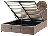 Ottoman Bed Taupe Boucle EU Double Size 4ft6 Lift-Up Storage Headboard Slatted Base Modern Design Beliani