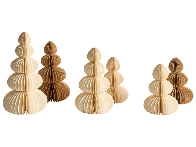 Set of 6 Christmas Trees Figurines Multicolour Honeycomb Paper 3D Effect Origami Style Festive Motif Beliani