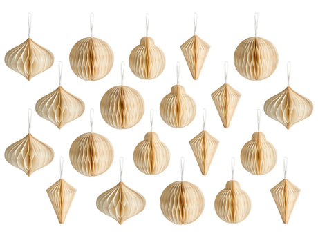 Set of 20 Christmas Baubles Beige Honeycomb Paper Hanging Ornaments 3D Decorations for Xmas Beliani