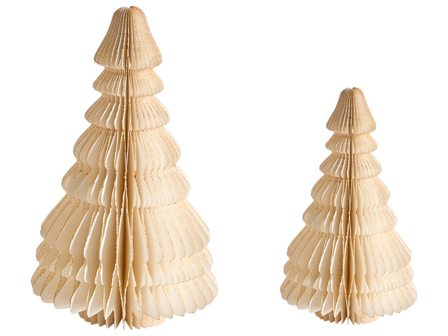 Set of 2 Christmas Trees Figurines Beige Honeycomb Paper 3D Effect Origami Style Festive Motif Beliani