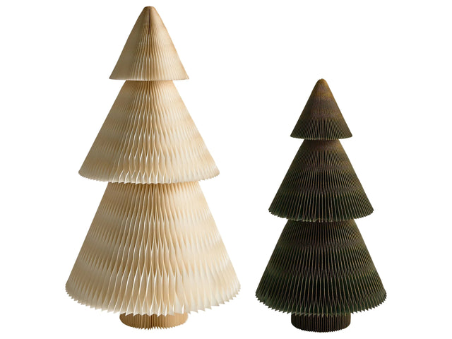 Set of 2 Christmas Trees Figurines Beige and Green Honeycomb Paper 3D Effect Origami Style Festive Motif Beliani