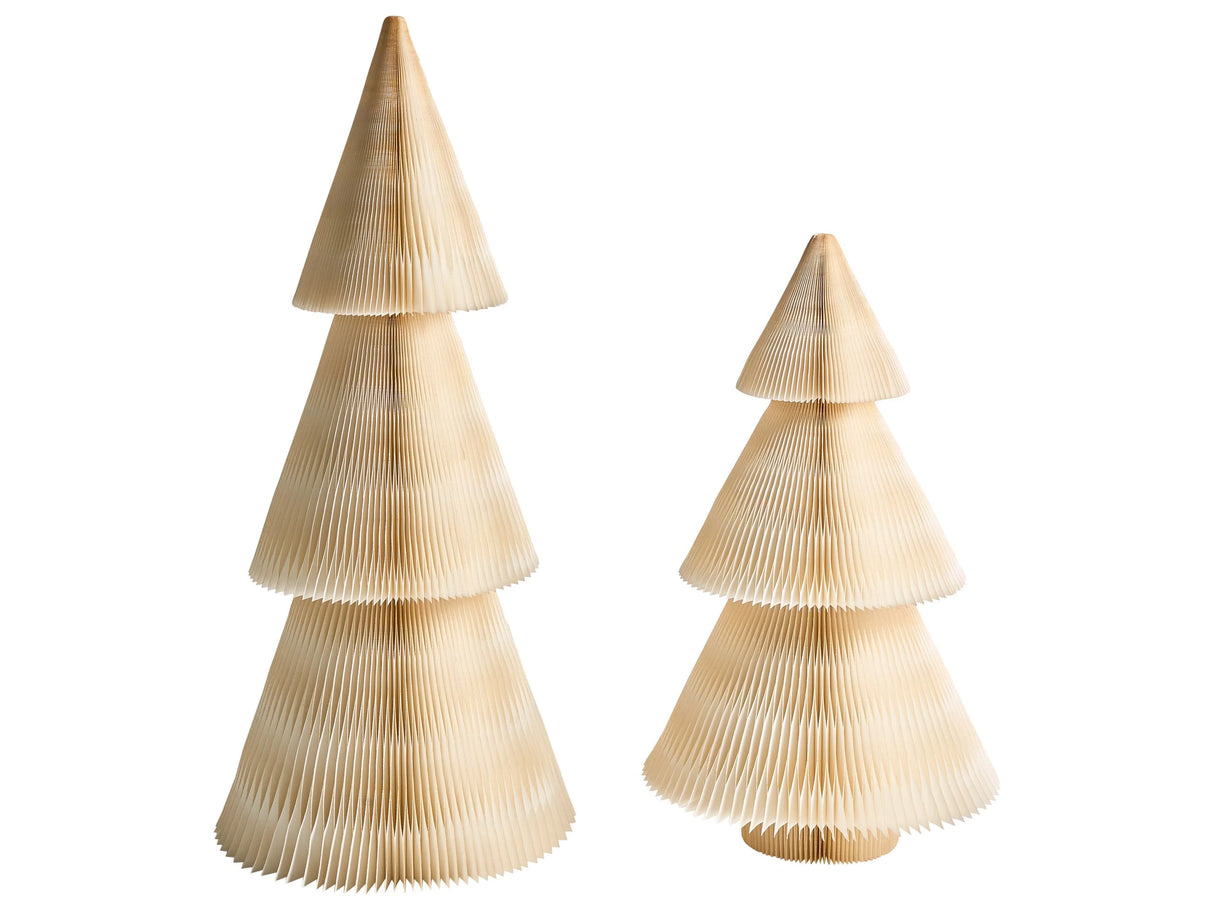 Set of 2 Christmas Trees Figurines Beige Honeycomb Paper 3D Effect Origami Style Festive Motif Beliani