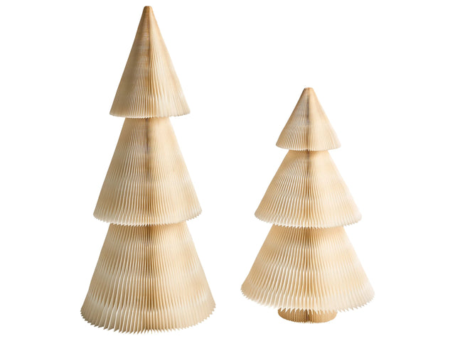 Set of 2 Christmas Trees Figurines Beige Honeycomb Paper 3D Effect Origami Style Festive Motif Beliani
