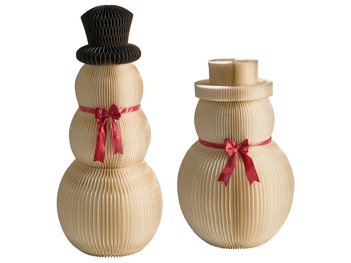 Set of 2 Christmas Snowman Figurines Beige Honeycomb Paper 3D Effect Origami Style Festive Motif Beliani