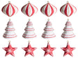 Set of 12 Christmas Tree Ornaments White and Red  Papier-Mch Hanging Ornaments Decorations for Xmas Beliani