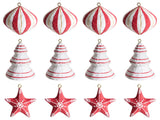 Set of 12 Christmas Tree Ornaments White and Red  Papier-Mch Hanging Ornaments Decorations for Xmas Beliani