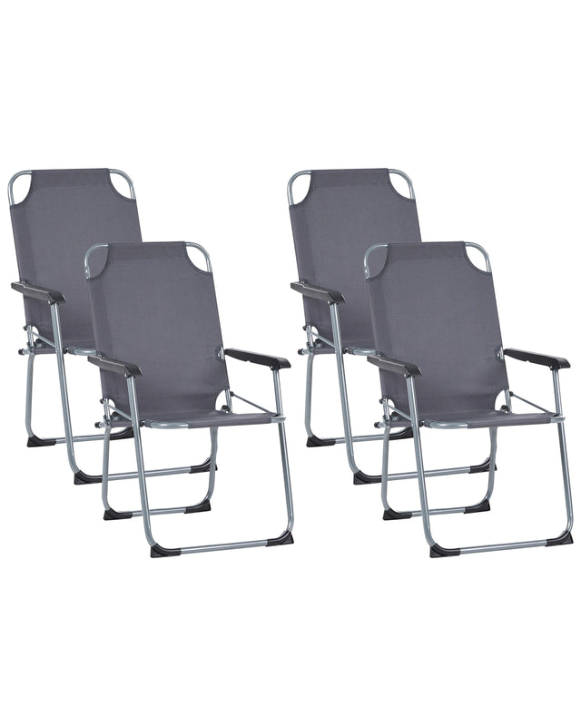 Set of 4 Garden Chairs Grey Steel Frame Textile Matt Powder Coated Folding Modern Outdoor Beliani