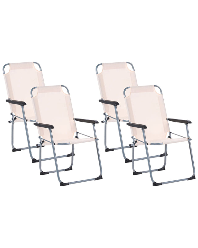 Set of 4 Garden Chairs Beige Steel Frame Textile Matt Powder Coated Folding Modern Outdoor Beliani
