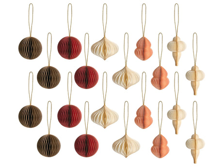 Set of 20 Christmas Baubles Multicolour Honeycomb Paper Hanging Ornaments 3D Decorations for Xmas Beliani