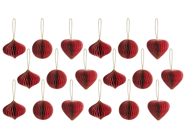 Set of 18 Christmas Baubles Red Honeycomb Paper Hanging Ornaments 3D Decorations for Xmas Beliani