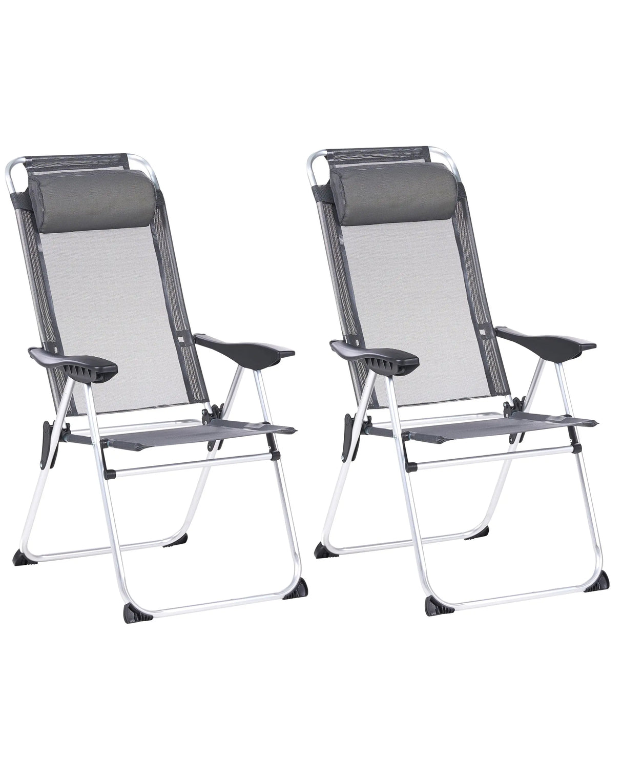 Set of 2 Folding Garden Chairs Grey Aluminium Frame Adjustable Backrest Textile Matt Anodized Modern Outdoor Beliani