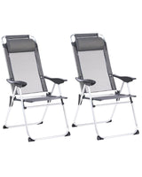 Set of 2 Folding Garden Chairs Grey Aluminium Frame Adjustable Backrest Textile Matt Anodized Modern Outdoor Beliani