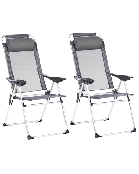 Set of 2 Folding Garden Chairs Grey Aluminium Frame Adjustable Backrest Textile Matt Anodized Modern Outdoor Beliani