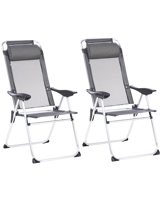 Set of 2 Folding Garden Chairs Grey Aluminium Frame Adjustable Backrest Textile Matt Anodized Modern Outdoor Beliani