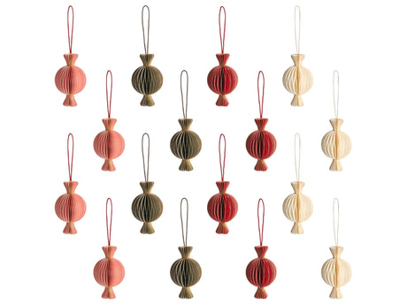 Set of 16 Christmas Baubles Multicolour Honeycomb Paper Hanging Ornaments 3D Decorations for Xmas Beliani