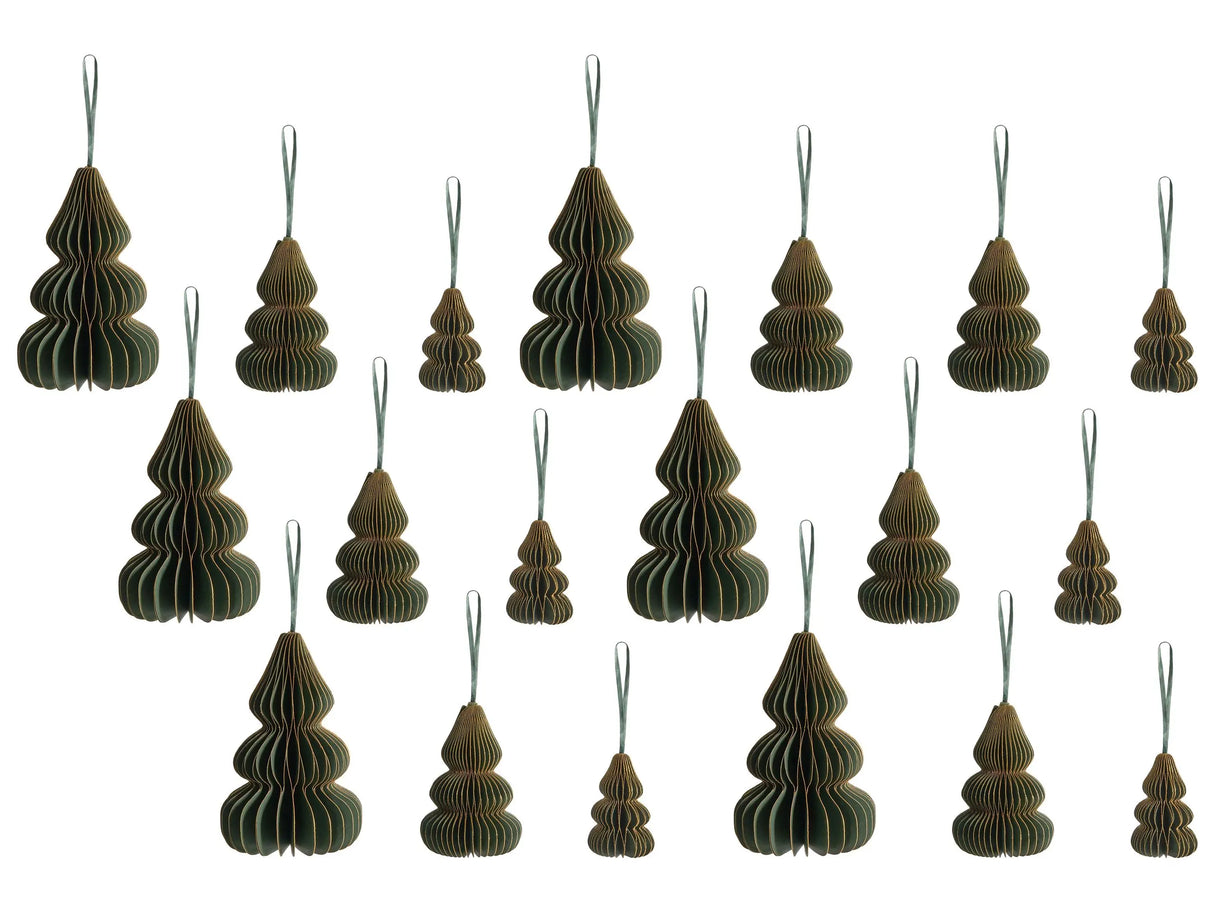 Set of 19 Christmas Baubles Green Honeycomb Paper Hanging Ornaments 3D Decorations for Xmas Beliani