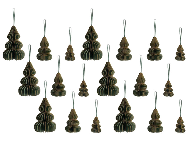 Set of 19 Christmas Baubles Green Honeycomb Paper Hanging Ornaments 3D Decorations for Xmas Beliani