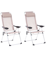Set of 2 Folding Garden Chairs Beige Aluminium Frame Adjustable Backrest Textile Matt Anodized Modern Outdoor Beliani