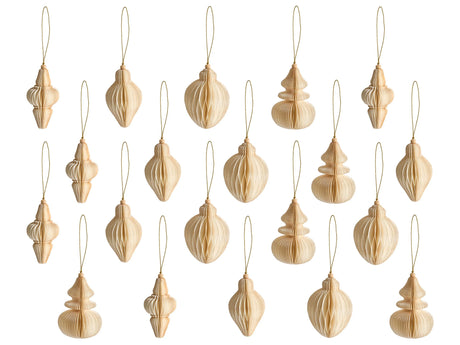 Set of 20 Christmas Baubles Beige Honeycomb Paper Hanging Ornaments 3D Decorations for Xmas Beliani