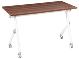 Folding Office Desk Dark Brown and White Metal Frame MFC Tabletop 120 x 60 cm Foldable Portable Mobile Table with Casters Modern Design Beliani
