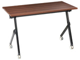 Folding Office Desk Dark Brown and Black Metal Frame MFC Tabletop 120 x 60 cm Foldable Portable Mobile Table with Casters Modern Design Beliani