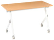 Folding Office Desk Brown and White Metal Frame MFC Tabletop 120 x 60 cm Foldable Portable Mobile Table with Casters Modern Design Beliani