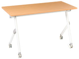 Folding Office Desk Brown and White Metal Frame MFC Tabletop 120 x 60 cm Foldable Portable Mobile Table with Casters Modern Design Beliani
