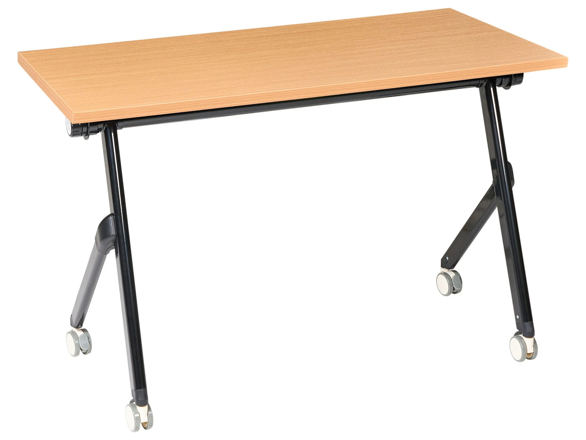 Folding Office Desk Brown and Black Metal Frame MFC Tabletop 120 x 60 cm Foldable Portable Mobile Table with Casters Modern Design Beliani