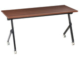 Folding Office Desk Dark Brown and Black Metal Frame MFC Tabletop 160 x 60 cm Foldable Portable Mobile Table with Casters Modern Design Beliani