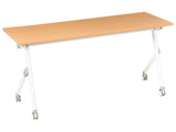 Folding Office Desk Brown and White Metal Frame MFC Tabletop 160 x 60 cm Foldable Portable Mobile Table with Casters Modern Design Beliani