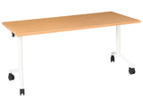 Folding Office Desk Brown and White Metal Frame MFC Tabletop 160 x 60 cm Foldable Portable Mobile Table with Casters Modern Design Beliani