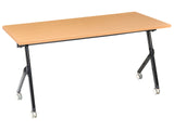 Folding Office Desk Brown and Black Metal Frame MFC Tabletop 160 x 60 cm Foldable Portable Mobile Table with Casters Modern Design Beliani