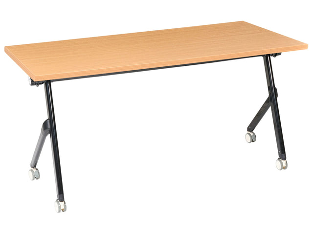 Folding Office Desk Brown and Black Metal Frame MFC Tabletop 160 x 60 cm Foldable Portable Mobile Table with Casters Modern Design Beliani