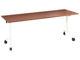 Folding Office Desk Dark Brown and White Metal Frame MFC Tabletop 180 x 60 cm Foldable Portable Mobile Table with Casters Modern Design Beliani