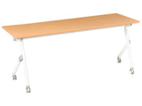 Folding Office Desk Brown and White Metal Frame MFC Tabletop 180 x 60 cm Foldable Portable Mobile Table with Casters Modern Design Beliani