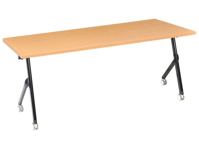 Folding Office Desk Brown and Black Metal Frame MFC Tabletop 180 x 60 cm Foldable Portable Mobile Table with Casters Modern Design Beliani