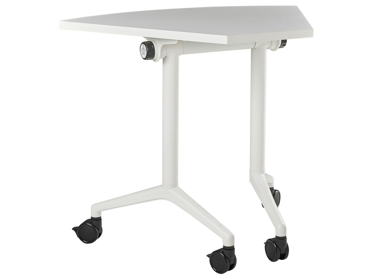 Folding Office Desk White Metal Frame MFC Tabletop 90 x 64 cm Foldable Portable Mobile Table with Casters Modern Design Beliani