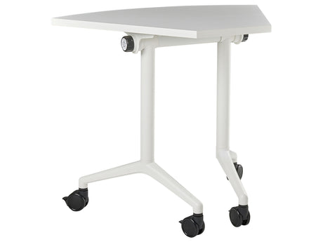 Folding Office Desk White Metal Frame MFC Tabletop 90 x 64 cm Foldable Portable Mobile Table with Casters Modern Design Beliani