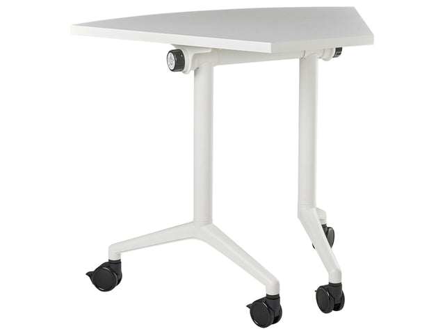 Folding Office Desk White Metal Frame MFC Tabletop 90 x 64 cm Foldable Portable Mobile Table with Casters Modern Design Beliani