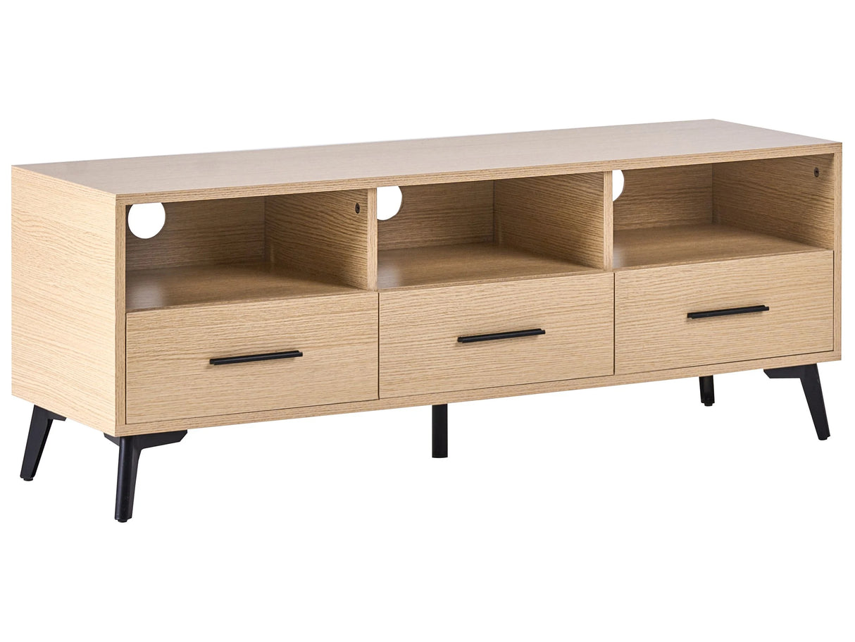 TV Stand Light Brown MDF Modern Cabinet Cable Management with LED Living Room Beliani