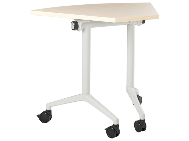 Folding Office Desk Light Brown Metal Frame MFC Tabletop 90 x 64 cm Foldable Portable Mobile Table with Casters Modern Design Beliani