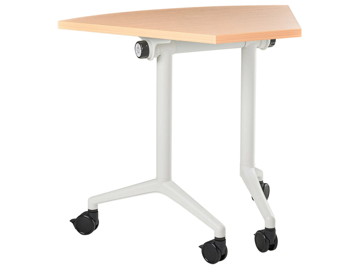 Folding Office Desk Brown Metal Frame MFC Tabletop 90 x 64 cm Foldable Portable Mobile Table with Casters Modern Design Beliani