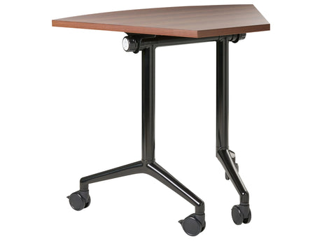 Folding Office Desk Dark Brown Metal Frame MFC Tabletop 90 x 64 cm Foldable Portable Mobile Table with Casters Modern Design Beliani