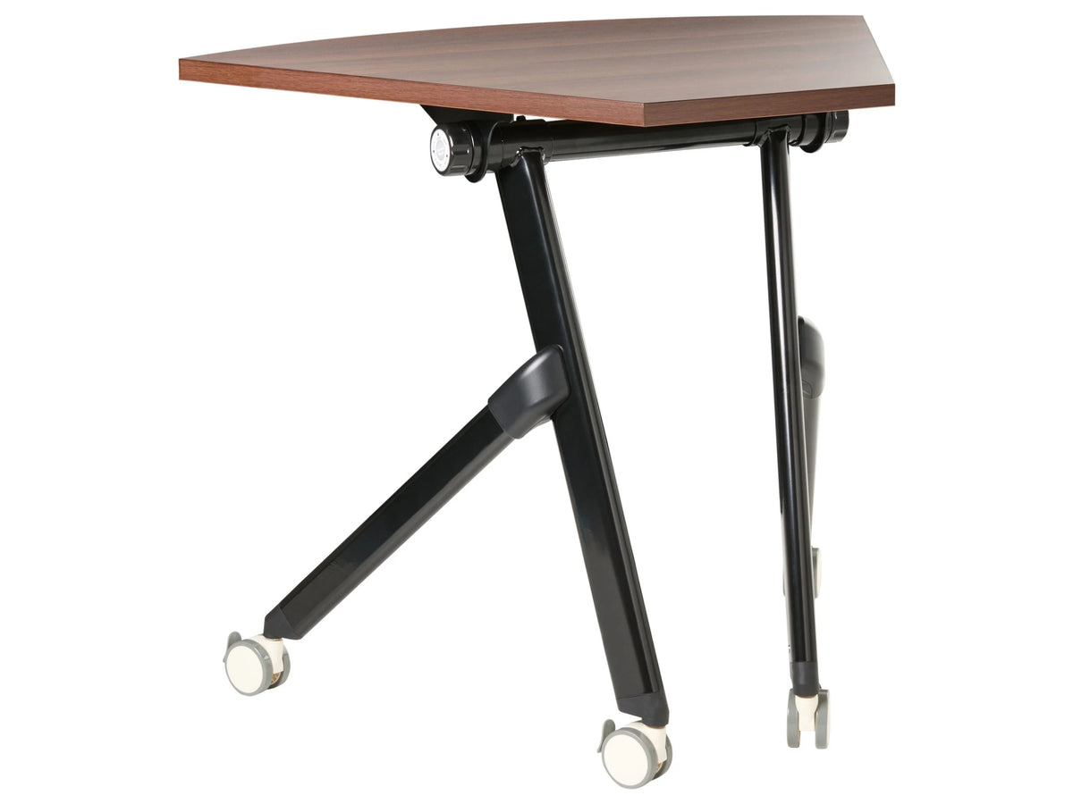 Folding Office Desk Dark Brown Metal Frame MFC Tabletop 90 x 64 cm Foldable Portable Mobile Table with Casters Modern Design Beliani