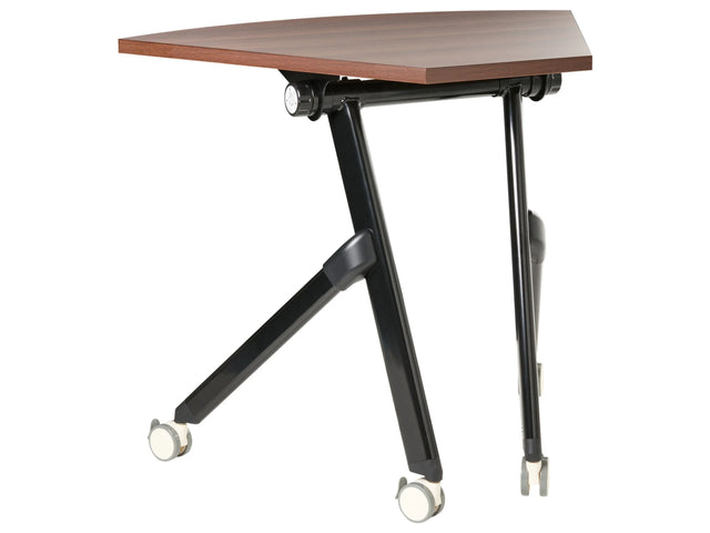 Folding Office Desk Dark Brown Metal Frame MFC Tabletop 90 x 64 cm Foldable Portable Mobile Table with Casters Modern Design Beliani